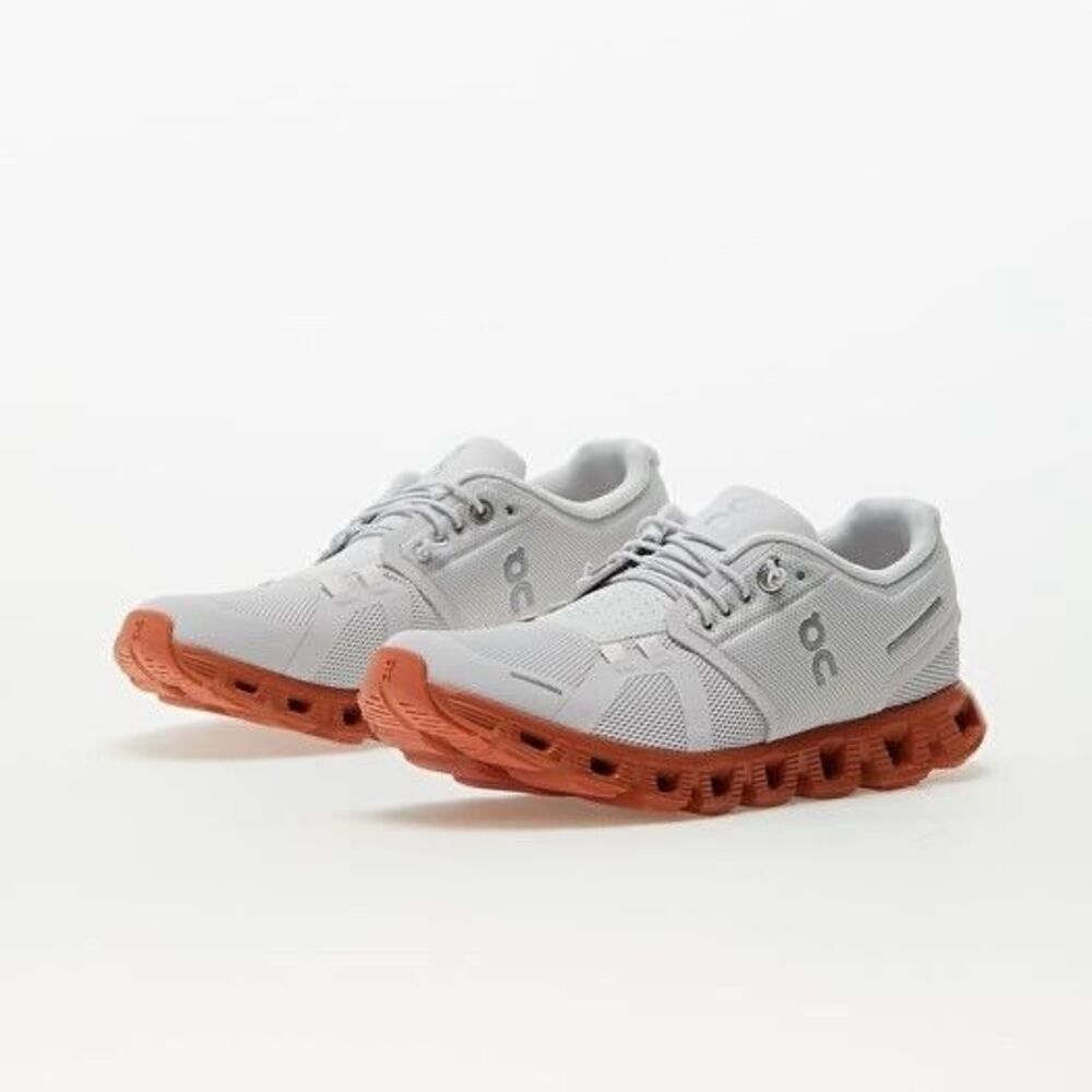 On Running Gray and Orange Athletic Shoes